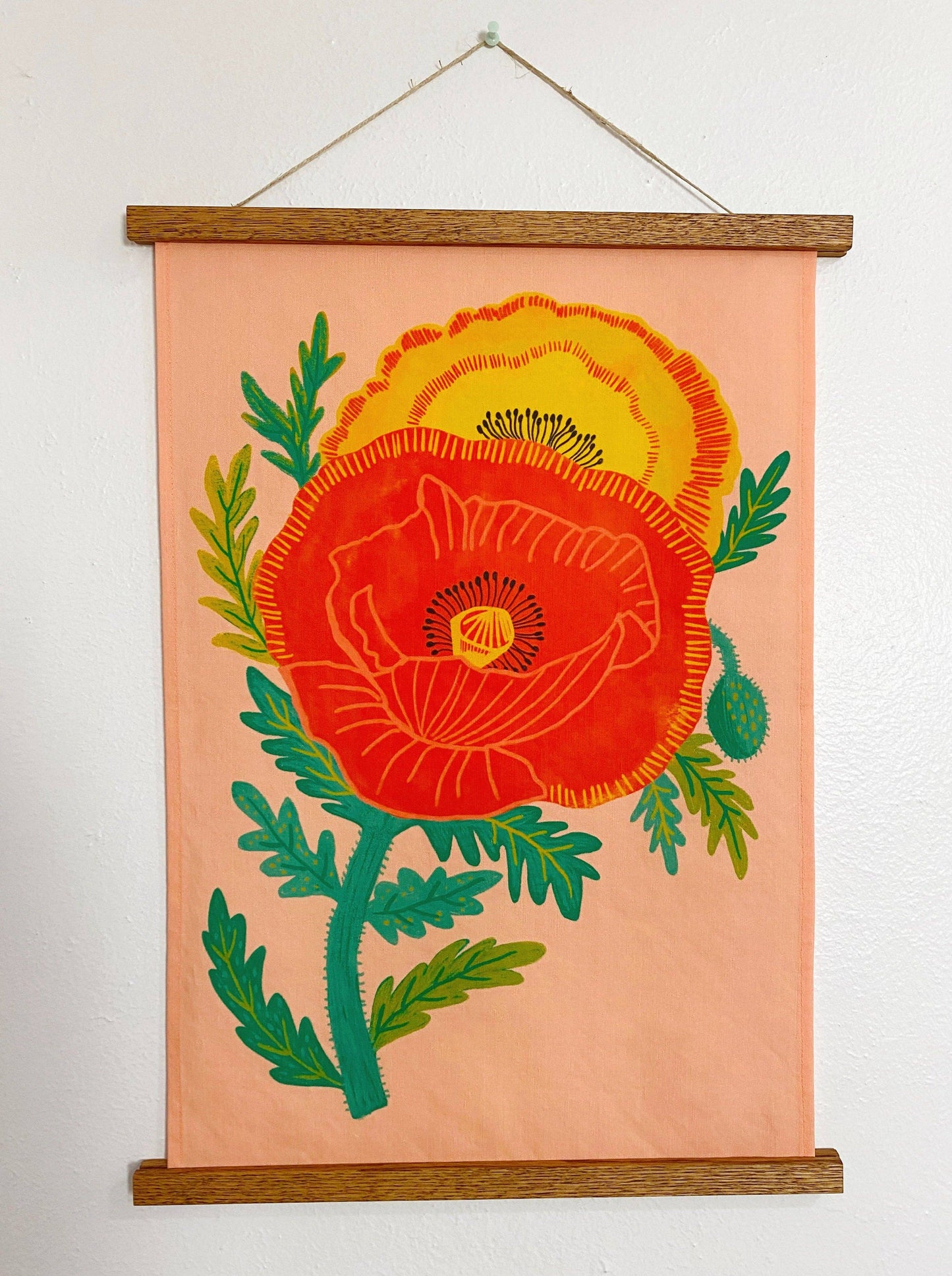 Pretty Poppies Linen Cotton Handmade Tea Towel