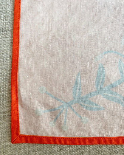 Coral Red Wildflowers Linen Cotton Handmade Tea Towel