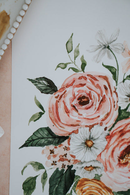 Peony Spring Bouquet Watercolor Art Print: 11x14inch