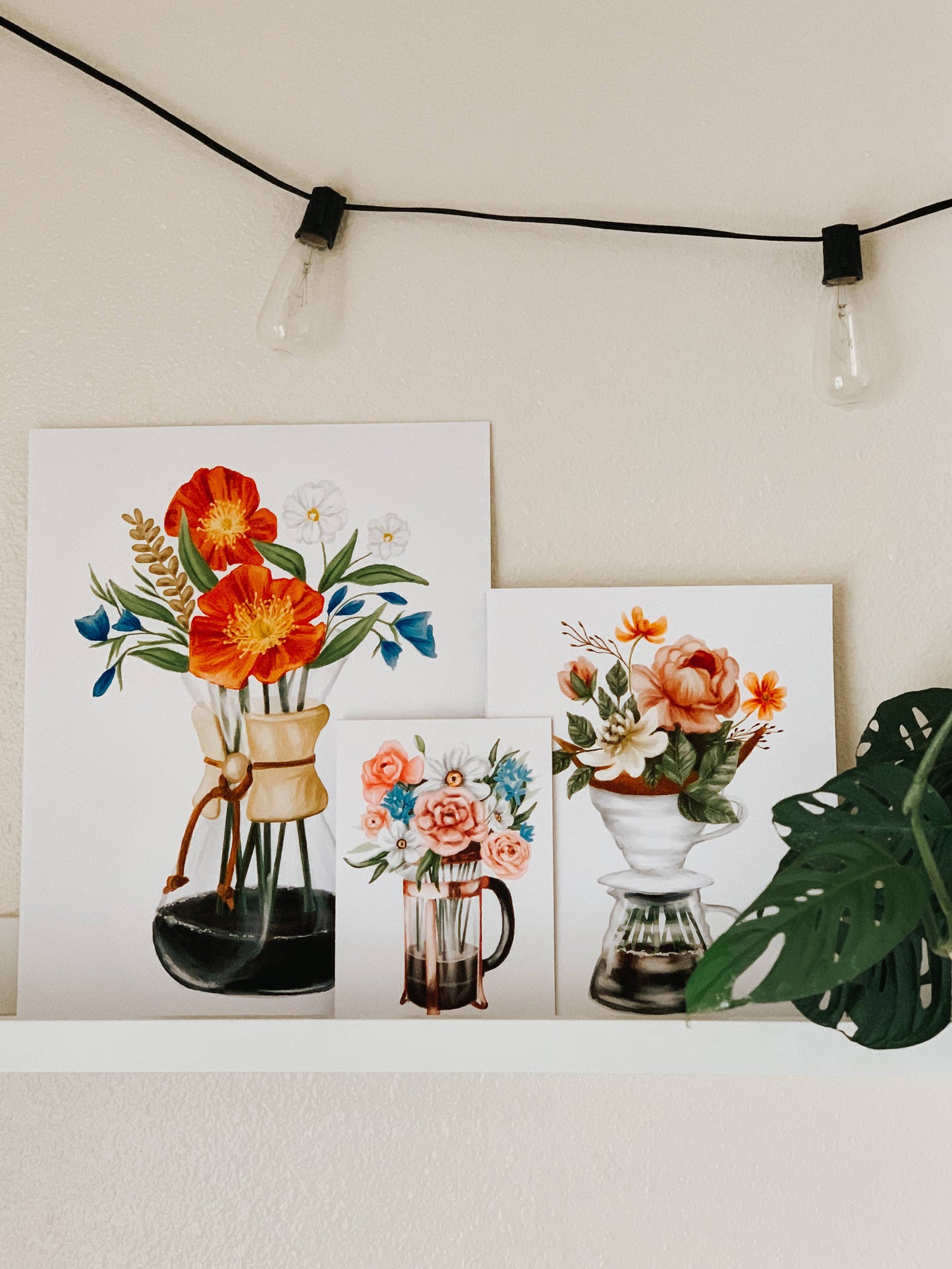 French Press Coffee and Flowers Print: 8x10inch