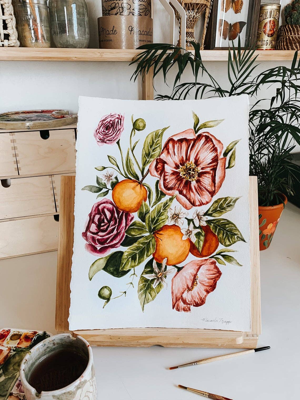 Citrus Floral Bouquet Print: 5 x 7 Inches