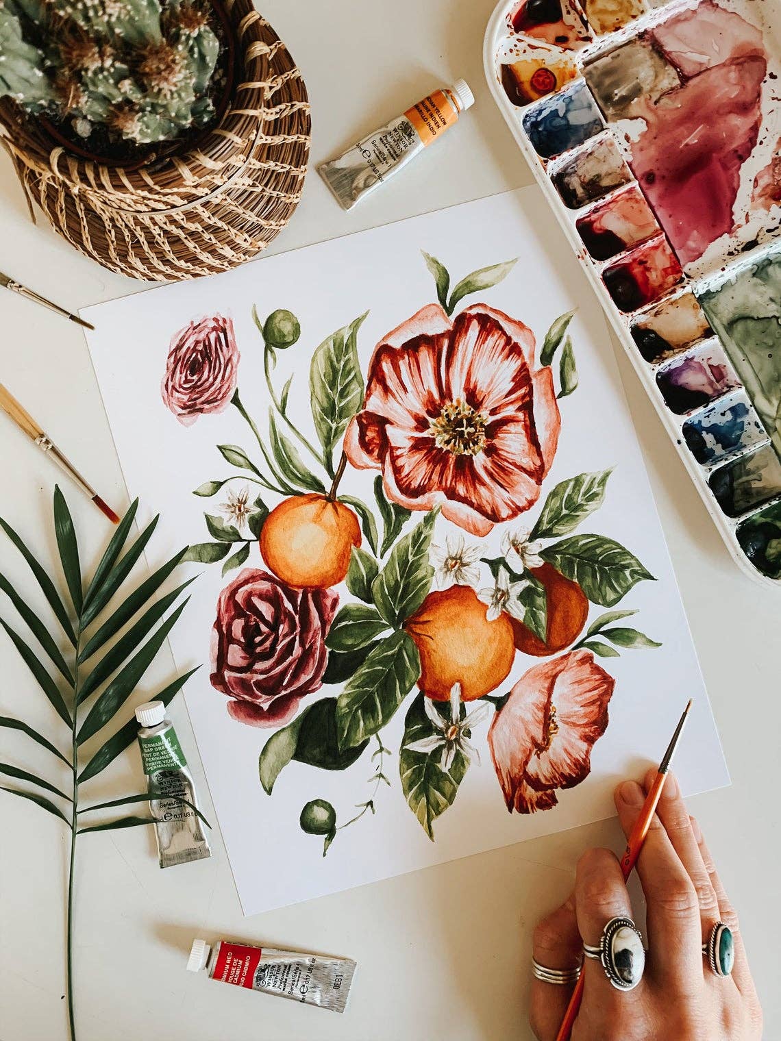 Citrus Floral Bouquet Print: 5 x 7 Inches