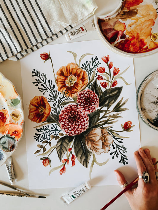 Fall Wildflower Watercolor Bouquet: 8x10inch