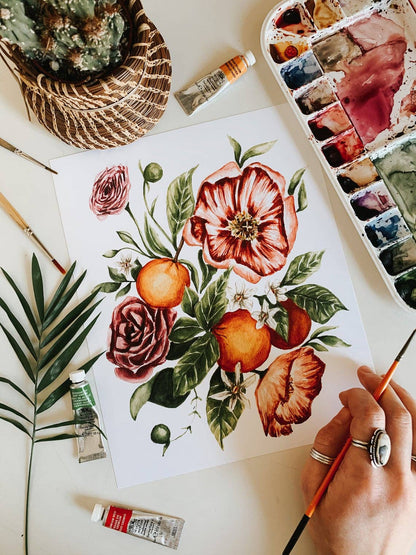 Citrus Floral Bouquet Print: 5 x 7 Inches