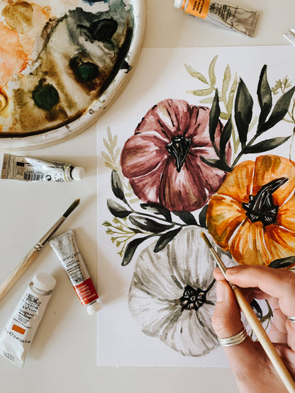 Colorful Pumpkin Watercolor Print: 8x10inch
