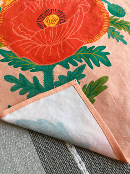 Pretty Poppies Linen Cotton Handmade Tea Towel
