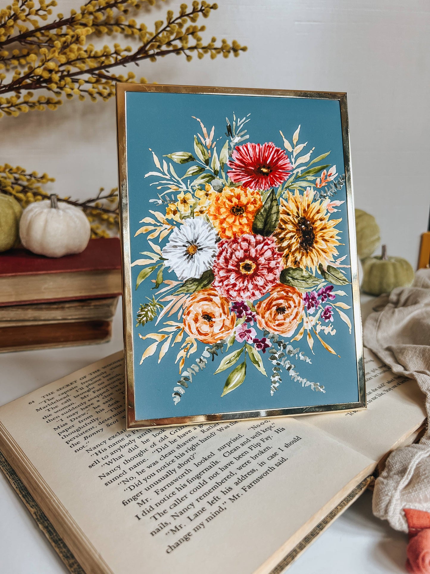 Loose Fall Florals Watercolor Bouquet Art Print: 8x10inch