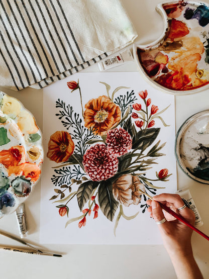 Fall Wildflower Watercolor Bouquet: 8x10inch