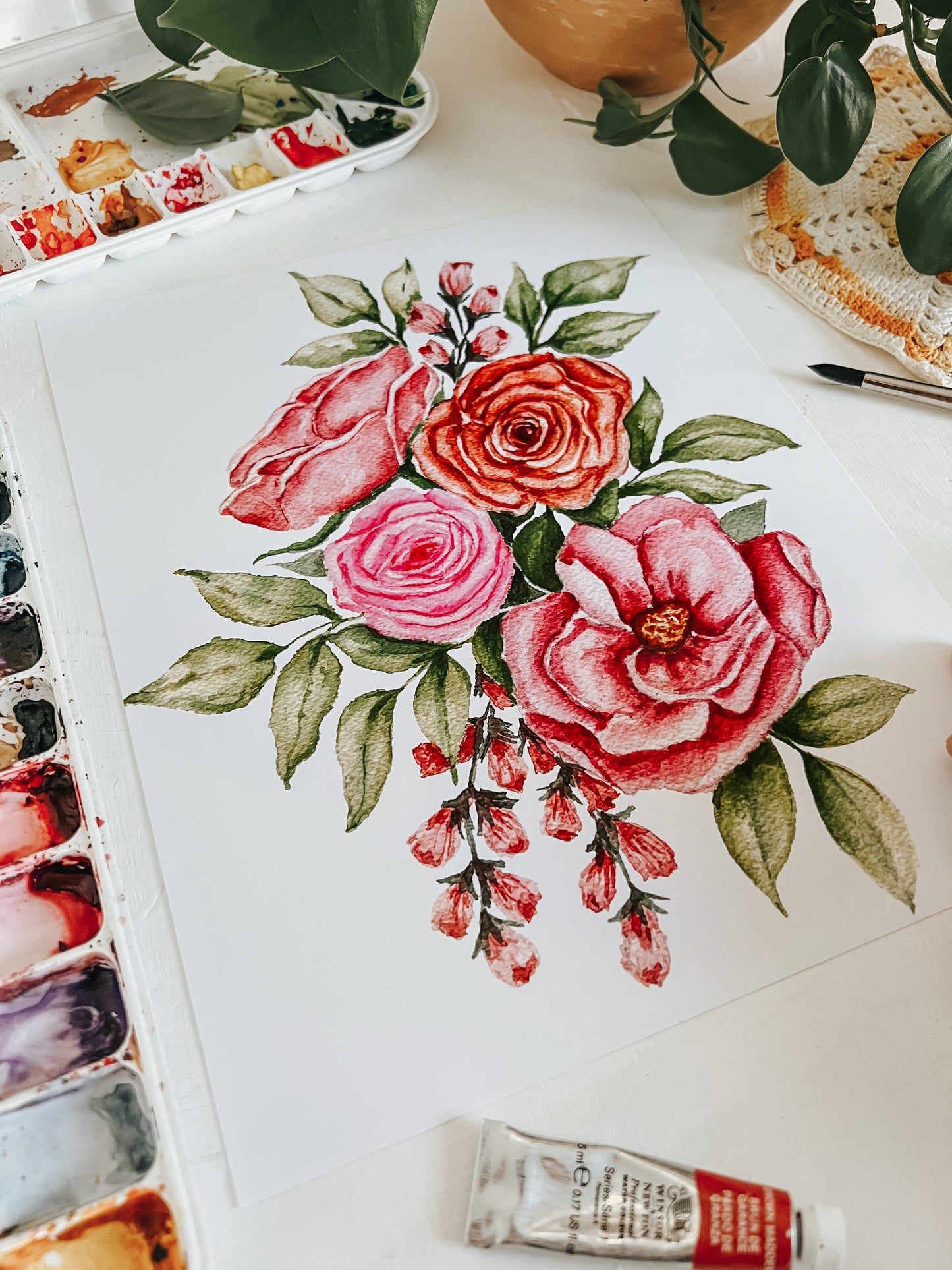 Pink Bouquet Watercolor Floral Wall Art Print: 11x14inch