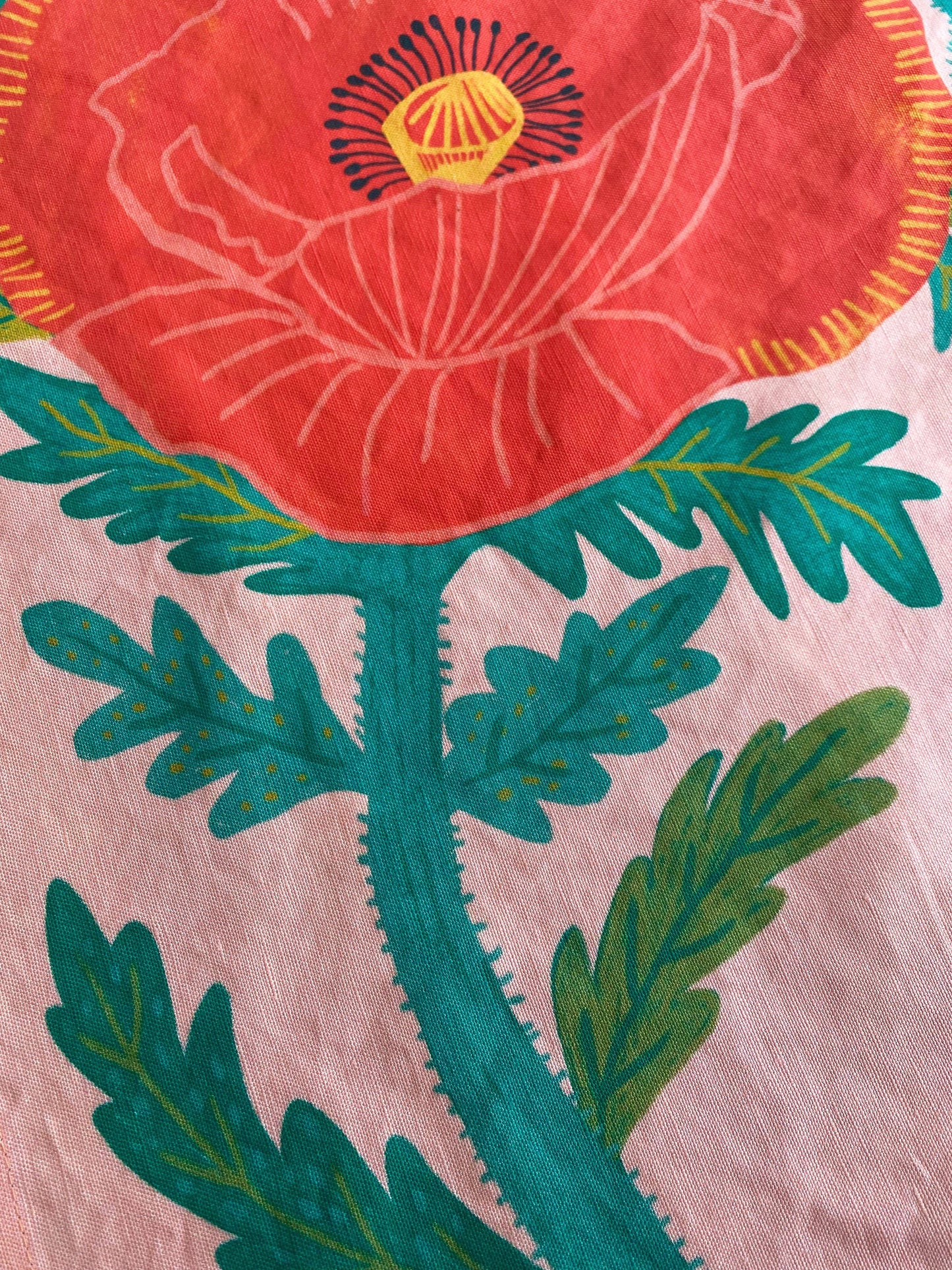 Pretty Poppies Linen Cotton Handmade Tea Towel