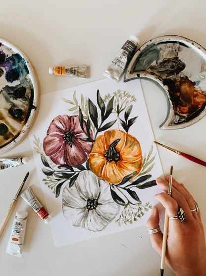 Colorful Pumpkin Watercolor Print: 8x10inch