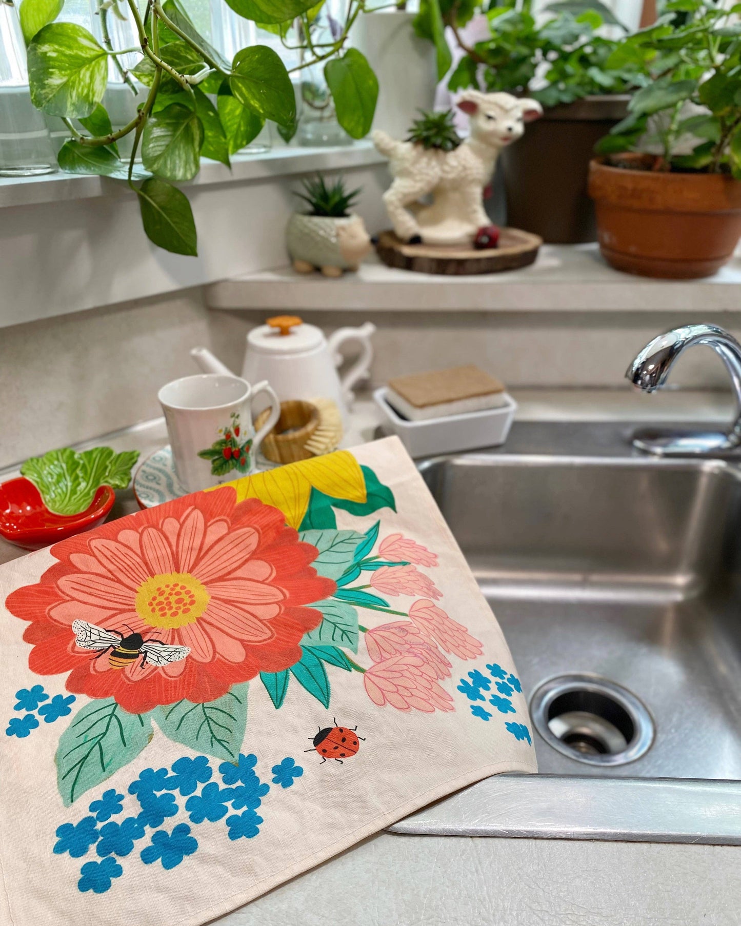 Bee Garden Linen Cotton Handmade Tea Towel