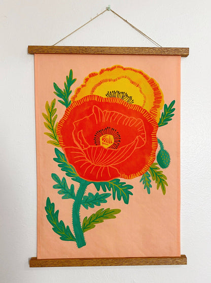 Pretty Poppies Linen Cotton Handmade Tea Towel