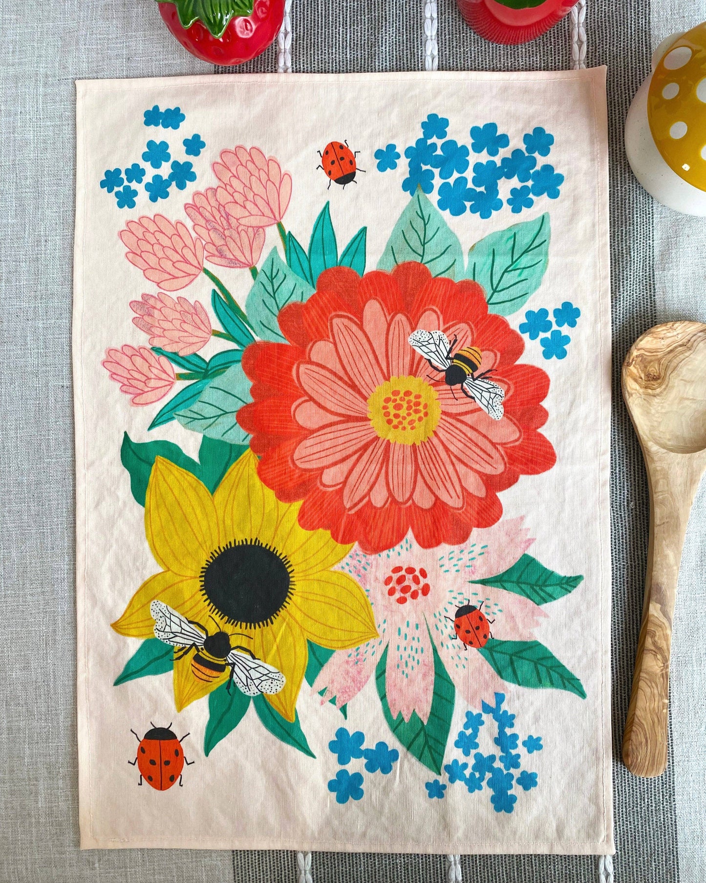 Bee Garden Linen Cotton Handmade Tea Towel