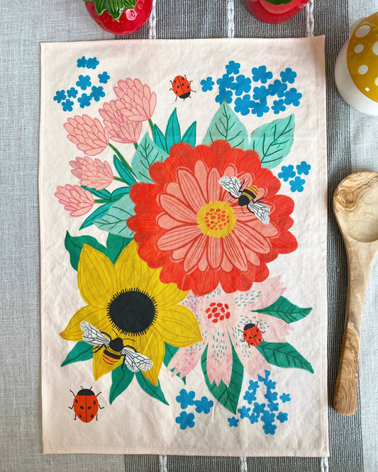 Bee Garden Linen Cotton Handmade Tea Towel