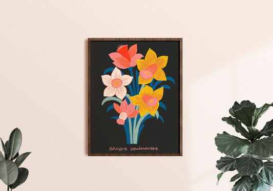 Daffodils Art Print - Botanical Flower Illustration : 12 x 18