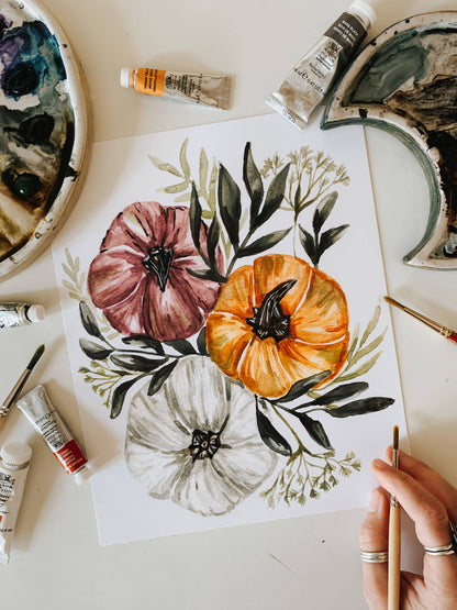 Colorful Pumpkin Watercolor Print: 8x10inch