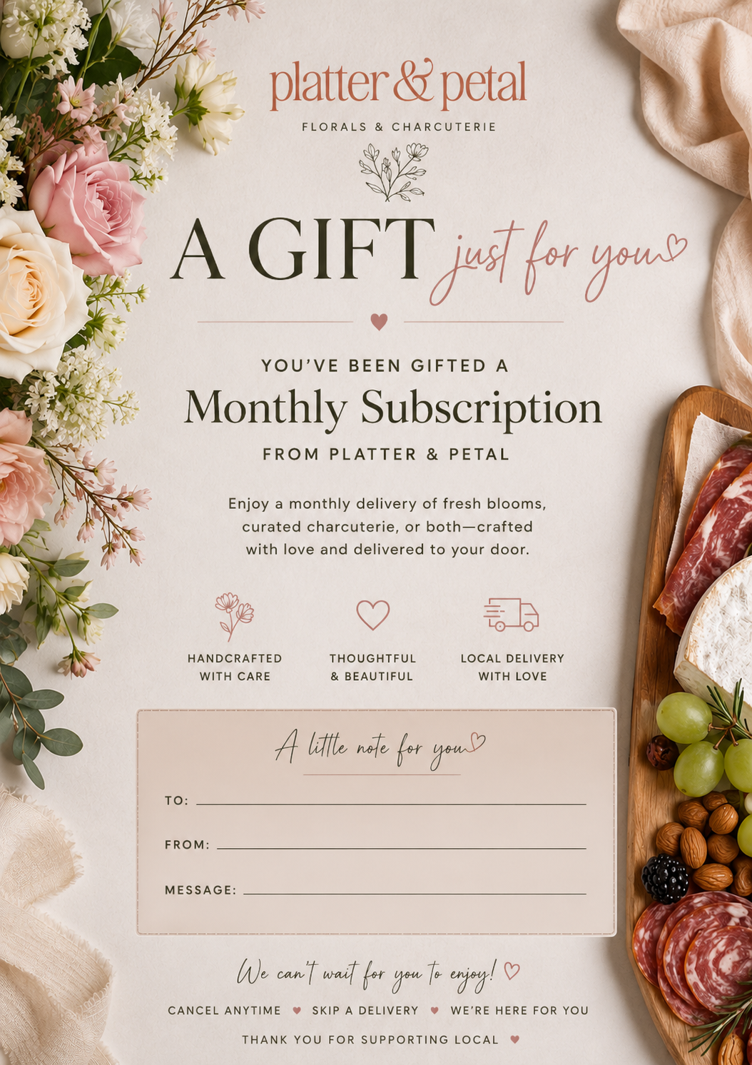 Monthly Floral & Charcuterie Subscription – The Monthly Experience