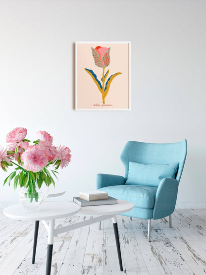 Tulip Botanical - Art Print: Aqua/Blue/Yellow / 11 x 14