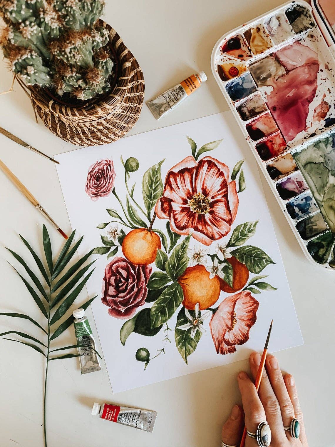Citrus Floral Bouquet Print: 5 x 7 Inches