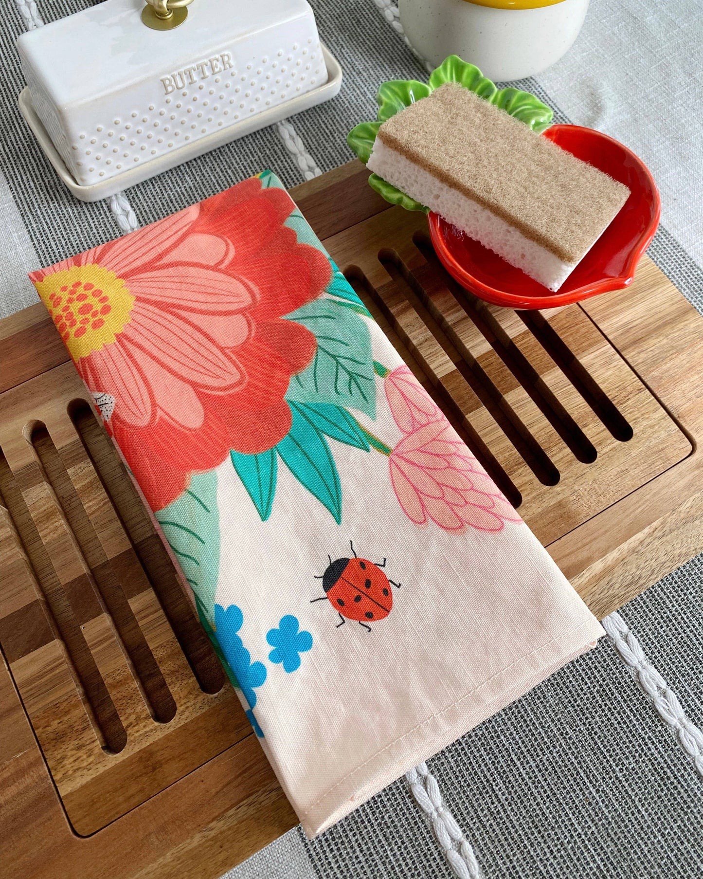 Bee Garden Linen Cotton Handmade Tea Towel