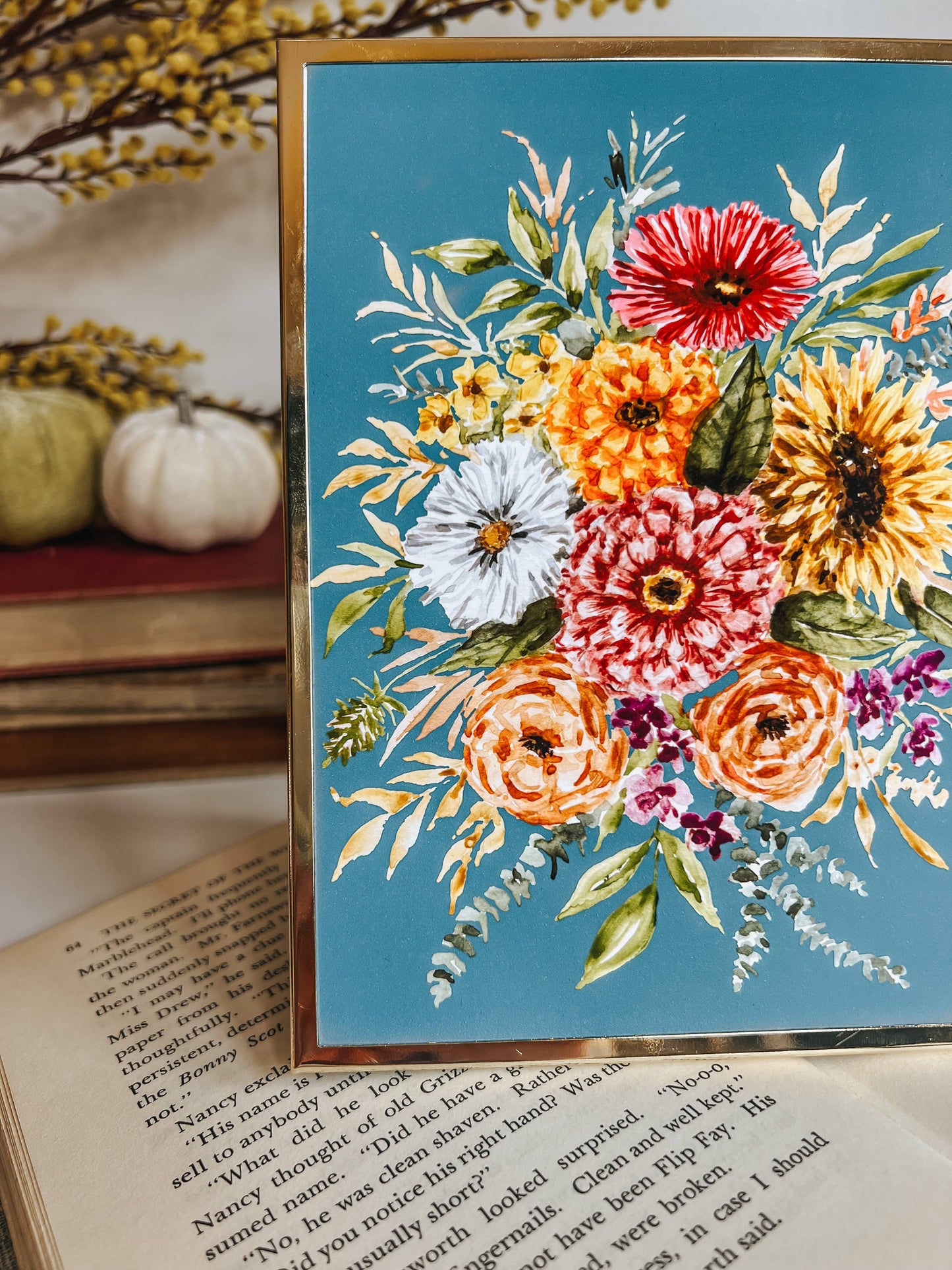 Loose Fall Florals Watercolor Bouquet Art Print: 8x10inch