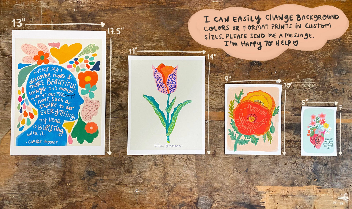Tulip Botanical - Art Print: Aqua/Blue/Yellow / 11 x 14
