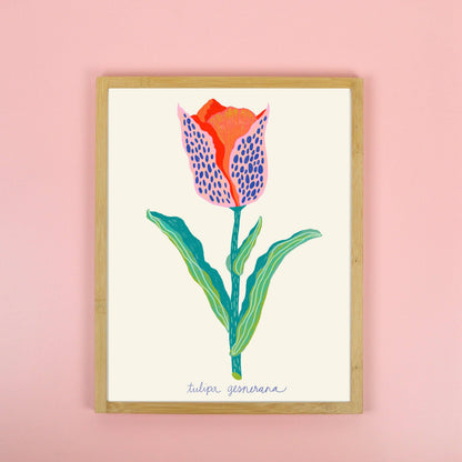 Tulip Botanical - Art Print: Aqua/Blue/Yellow / 11 x 14