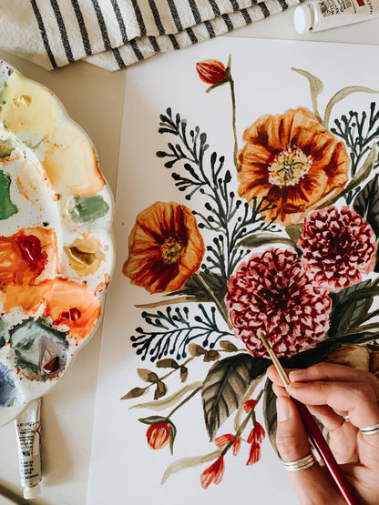 Fall Wildflower Watercolor Bouquet: 8x10inch