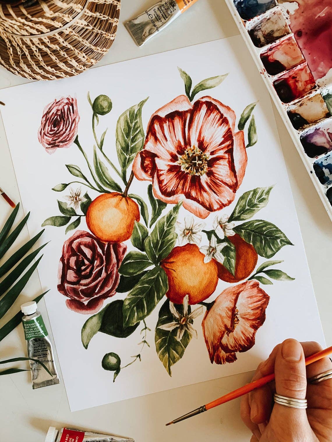 Citrus Floral Bouquet Print: 5 x 7 Inches