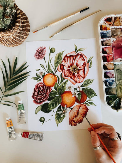 Citrus Floral Bouquet Print: 5 x 7 Inches