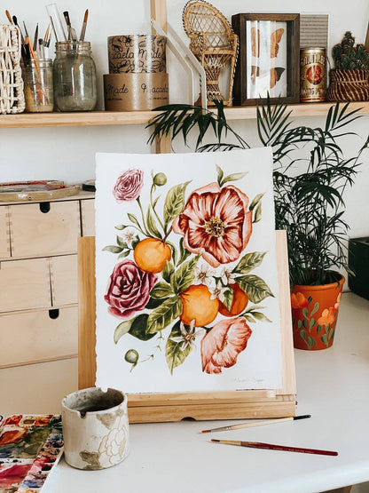 Citrus Floral Bouquet Print: 5 x 7 Inches