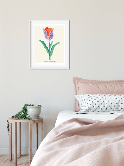 Tulip Botanical - Art Print: Aqua/Blue/Yellow / 11 x 14