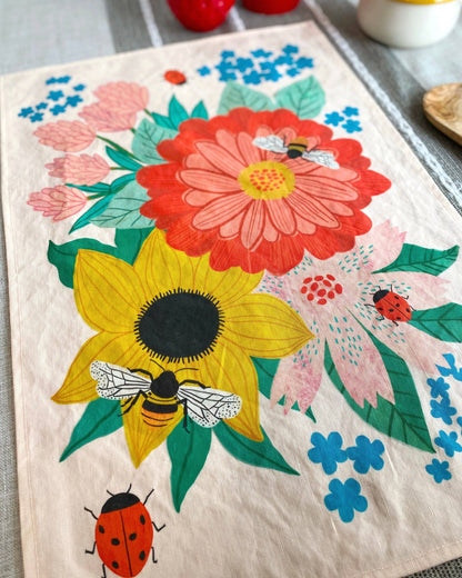 Bee Garden Linen Cotton Handmade Tea Towel