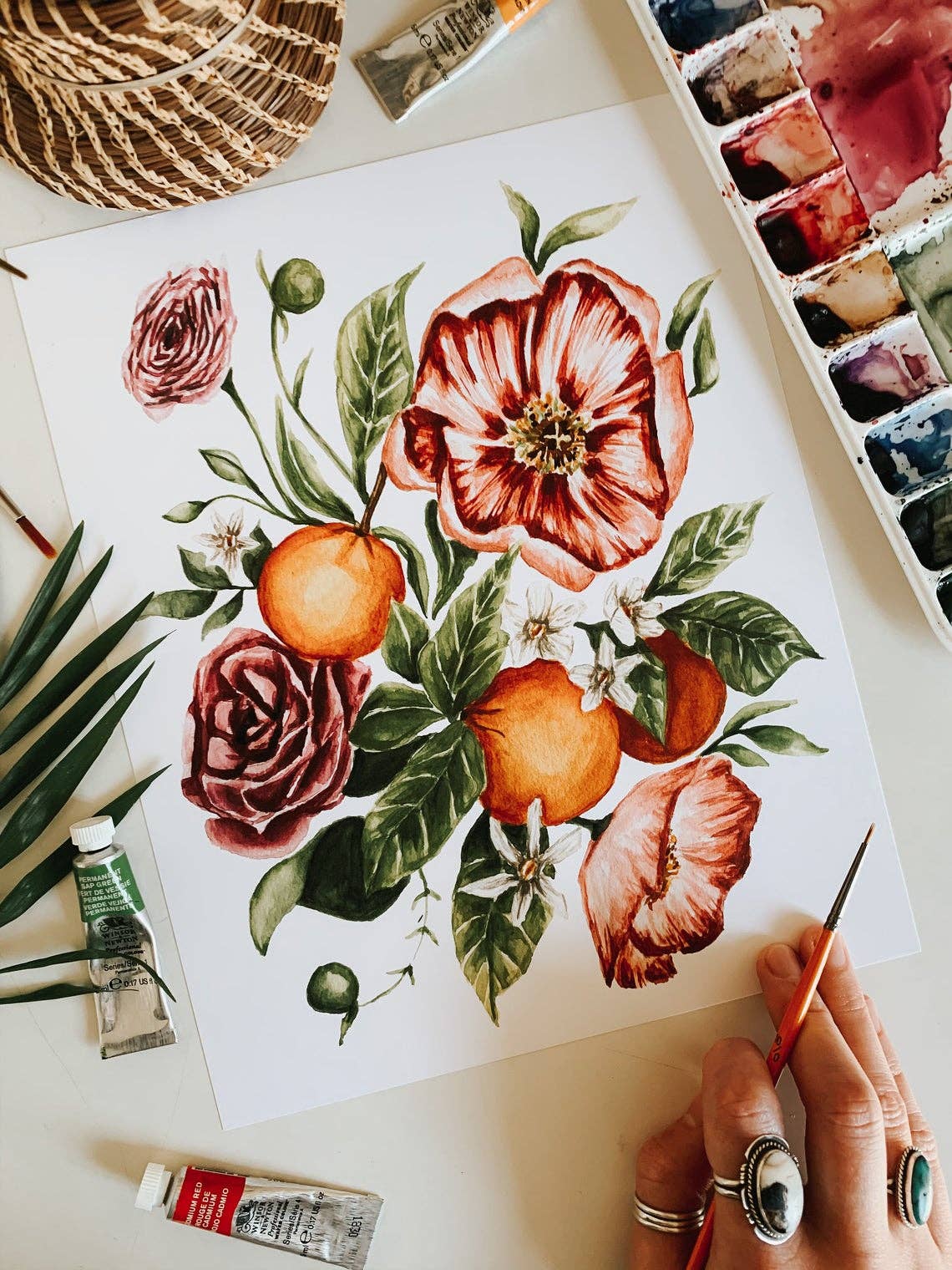 Citrus Floral Bouquet Print: 5 x 7 Inches